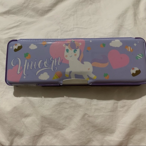 Y2K Inspired Purple Unicorn Double-Sided Hard Pencil Case with Sharpener - Picture 2 of 10